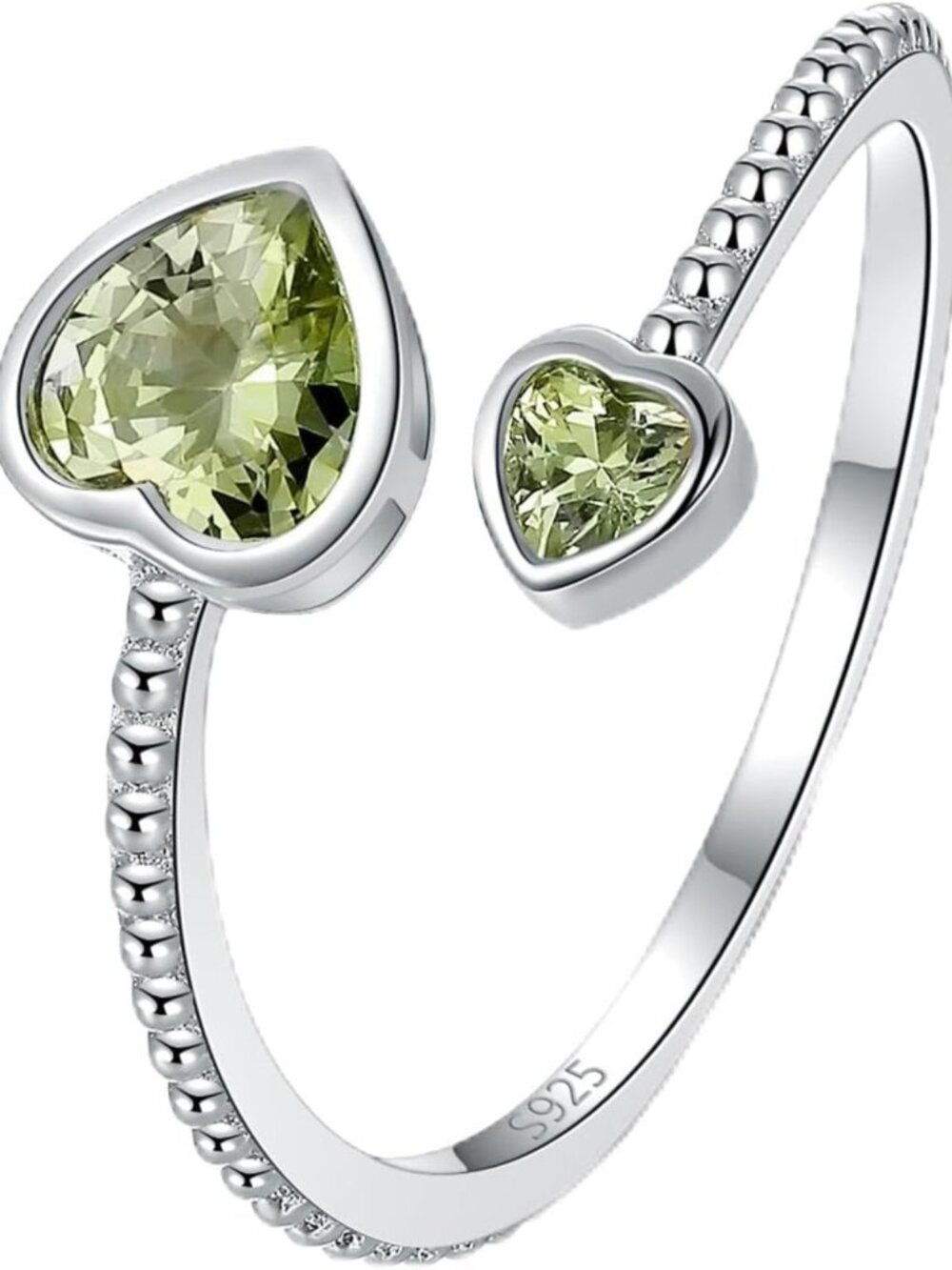 Adjustable 925 Sterling Silver Birthstone Ring - Open Heart Constellation Band